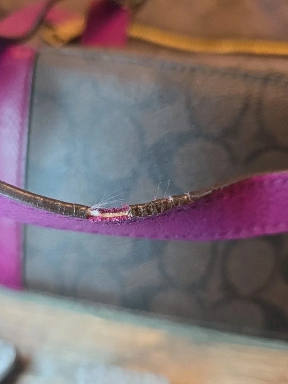 Coach Brown Signature Tote with Plum Trim
